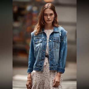 Joie Demanda Distressed Jean Denim Jacket in Indigo Sky Large